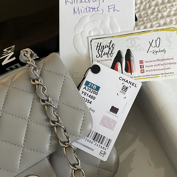 NEW 21B Chanel Grey Classic Mini Square SHW Lamb - Picture 3 of 14